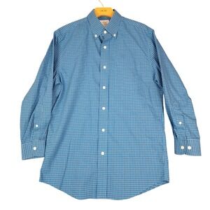LL Bean Mens Small Blue White‎ Grid Wrinkle Free Slightly Fitted Shirt 285291